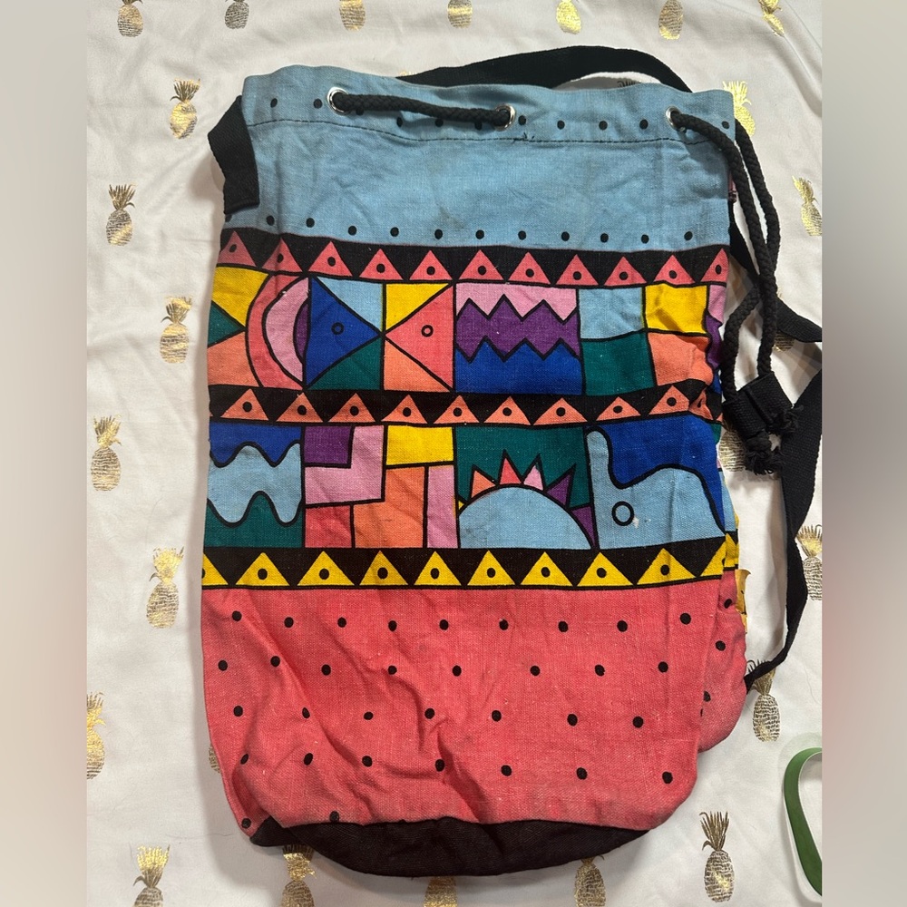 Vintage 90's Spiegel Colorful Geometric Print Drawstring One-Shoulder Backpack